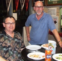 *Enjoying the meal: Michael Webster, dad of up-and-comers James and Nick; with Kevin Gardiner (right). 